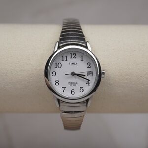 1990's Indigo Light up Vintage, Date Dial Timex, Silver Tone Wrist Watch